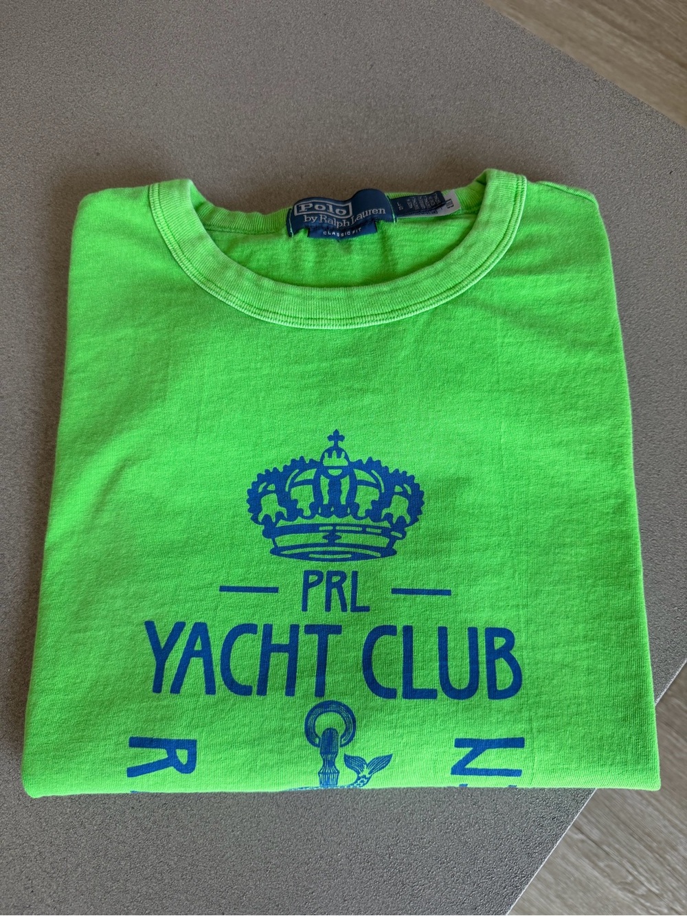 Ralph Lauren Neon Green Tee with Blue Yacht Club Graphic
